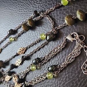 Multi-Strand Olive Green Bead Necklace - Women Jewelry